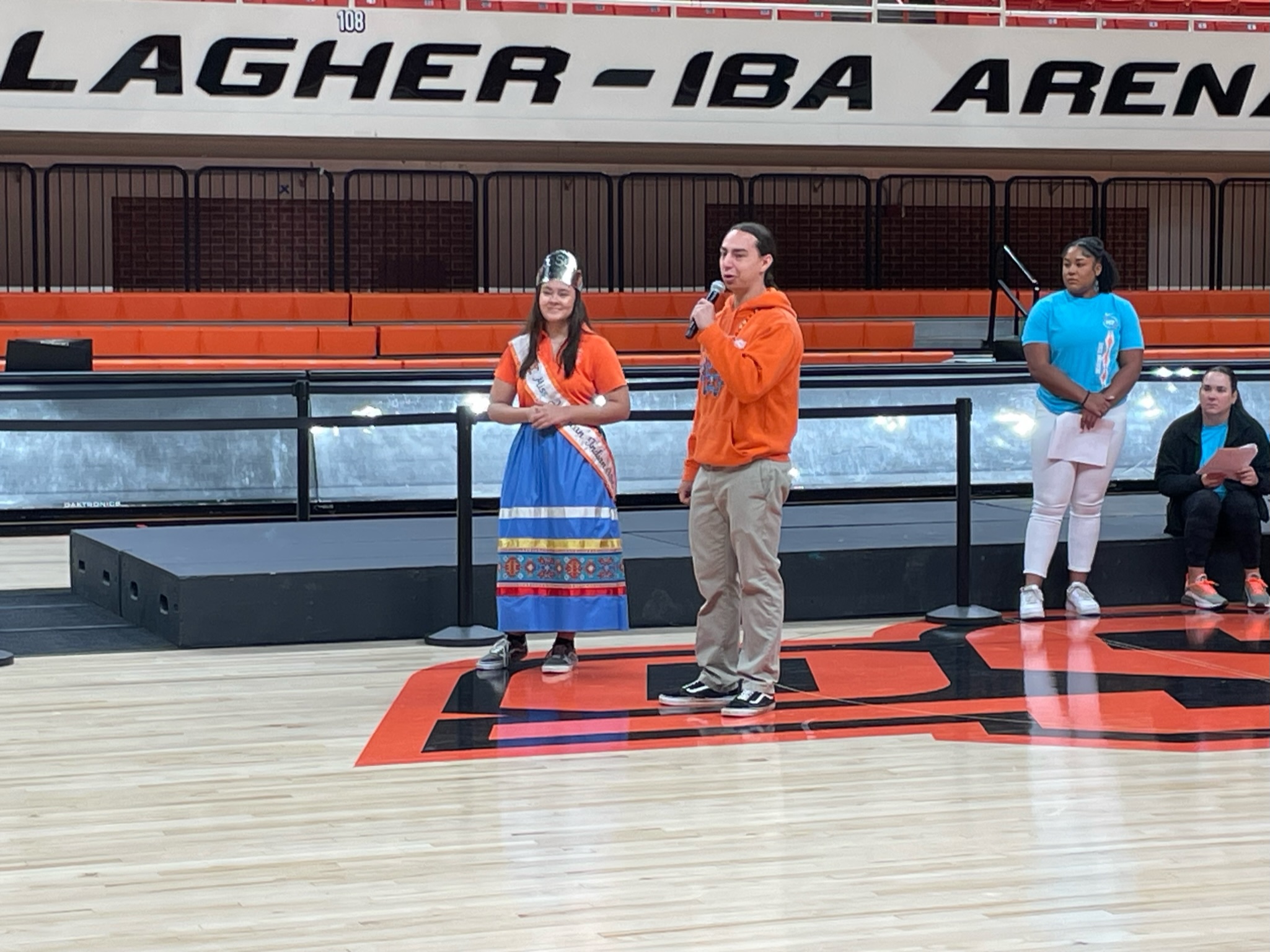 Miss American Indian OSU Shaeligh and Mr American Indain OSU caleb speaking at N7 event Pictured