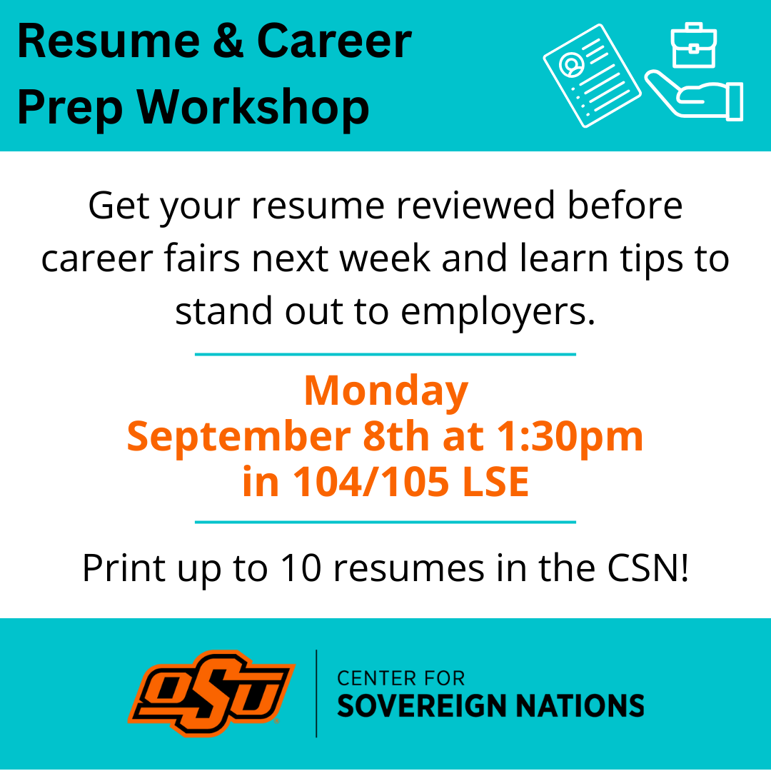 Resume & Career Prep Workshop. Get your resume reviewed before career fairs next week and learn tips to stand out to employers. The workshop will be hosted on Mon., Sept. 8th at 1:30pm in 104/105 LSE. Print up to 10 resumes in the CSN!